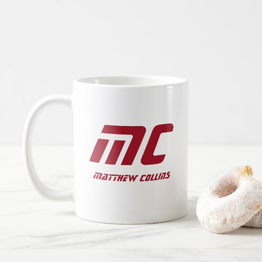 Modern Red Monogram Name Bold Custom für ihn Kaffeetasse (Mit Donut)