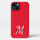 Modern Red Monogram Name + Initial iPhone Hülle (Rückseite)