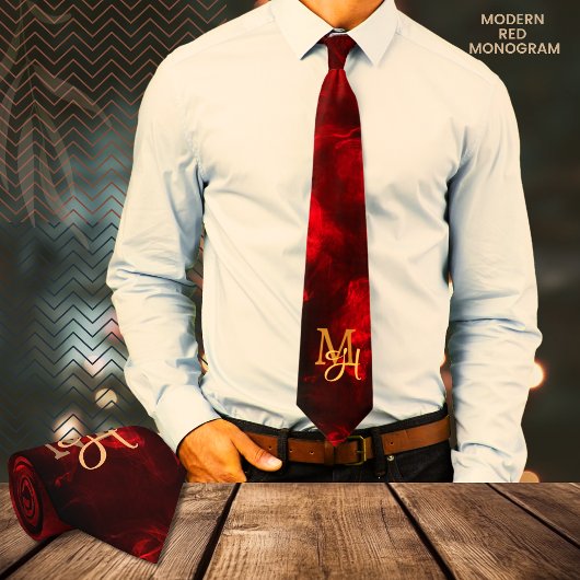 Modern Red Monogram Neck Tie Krawatte