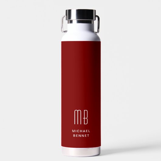 Modern Red Monogram Trinkflasche (Vorne)