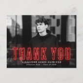 Modern Red Neon Foto Abschluss Vielen Dank Postkarte (Vorderseite)