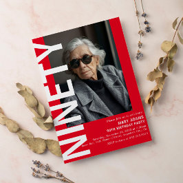 Modern Red NINETY Foto 90. Geburtstagsparty Einladung