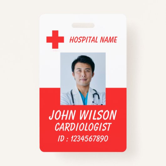 Modern Red Nurse Photo ID Badge Template Ausweis (Vorderseite)