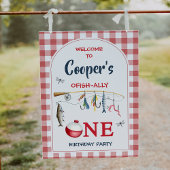 Modern Red Ofishally One 1st Birthday Welcome Sign Fotodruck