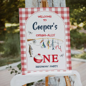 Modern Red Ofishally One 1st Birthday Welcome Sign Fotodruck