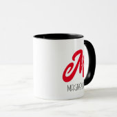 Modern Red Personalisiert Script Monogram Tasse (VorderseiteRechts)