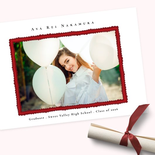 Modern Red Photo Frame Graduation Class of 2026 Ankündigung