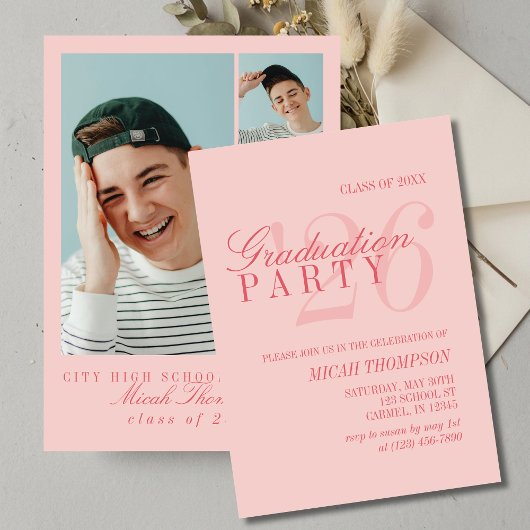 Modern Red Photo Graduation Party Einladung