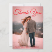 Modern Red  Photo Wedding Thank You Card W Note Dankeskarte (Vorderseite)