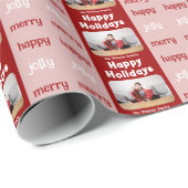 Modern Red Pink Familie Foto Weihnachtsfest Geschenkpapier (Rolleneckpunkt)
