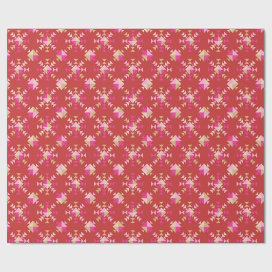 Modern Red Pink Gold Geometrische Schneeflocken Mu Geschenkpapier (Flach)