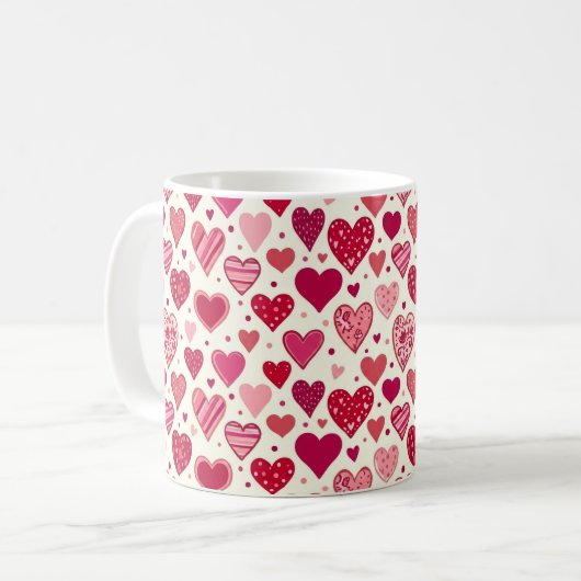 Modern Red & Pink Hearts Pattern Kaffeetasse (Vorderseite Links)
