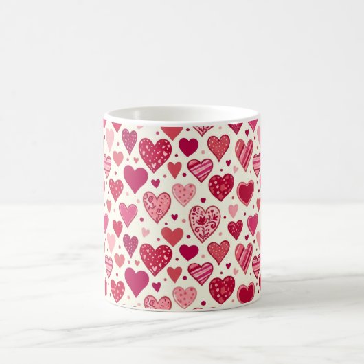 Modern Red & Pink Hearts Pattern Kaffeetasse (Mittel)