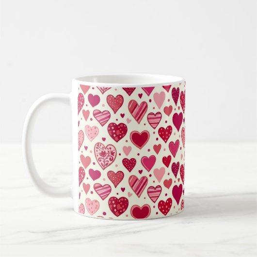 Modern Red & Pink Hearts Pattern Kaffeetasse (Links)