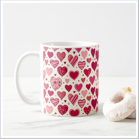 Modern Red & Pink Hearts Pattern Kaffeetasse