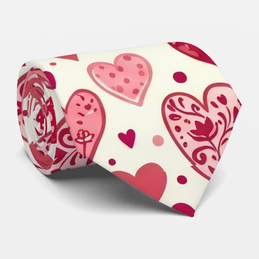 Modern Red & Pink Hearts Pattern Krawatte (Gerollt)
