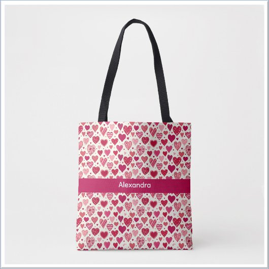 Modern Red & Pink Hearts Pattern Tasche