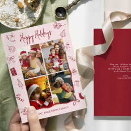 Modern Red Pink Holiday Family Collage Feiertagskarte