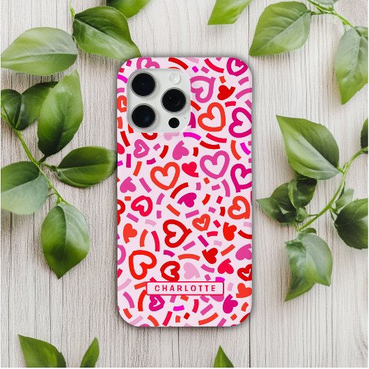 Modern Red Pink Purple Romantic Love Heart Pattern Case-Mate iPhone Hülle
