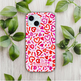 Modern Red Pink Purple Romantic Love Heart Pattern Case-Mate iPhone Hülle