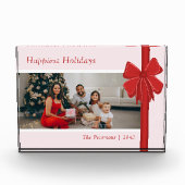 Modern Red & Pink Ribbon Bow Wrap Christmas Fotoblock (Vorderseite)