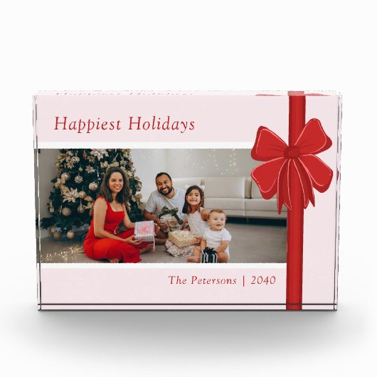 Modern Red & Pink Ribbon Bow Wrap Christmas Fotoblock (Vorderseite)