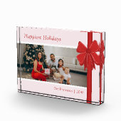 Modern Red & Pink Ribbon Bow Wrap Christmas Fotoblock (Rechts)