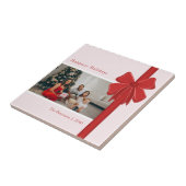 Modern Red & Pink Ribbon Bow Wrap Photo Christmas Fliese (Seite)