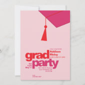 Modern Red & Pink Typography Grad Party Photo Einladung (Vorderseite)