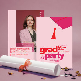 Modern Red & Pink Typography Grad Party Photo Einladung