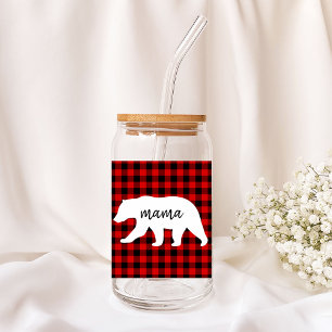 Modern Red Pläd and White Mama Bear Gift Dosenglas