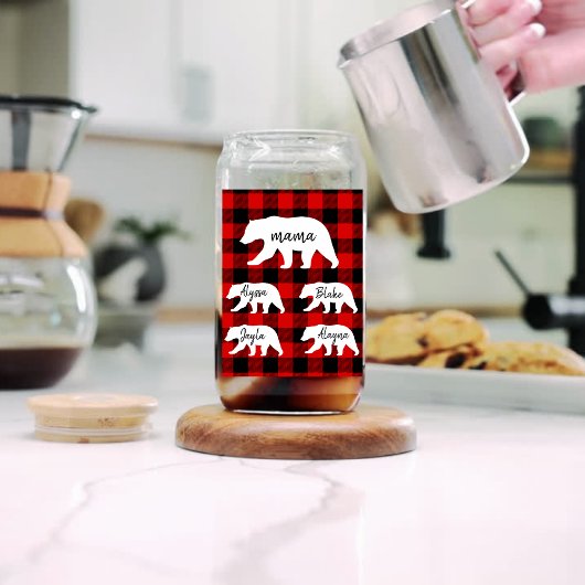 Modern Red Pläd and White Mama Bear Gift Dosenglas