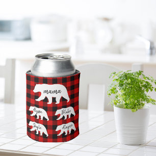 Modern Red Pläd and White Mama Bear Gift Dosenkühler