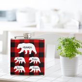 Modern Red Pläd and White Mama Bear Gift Flachmann