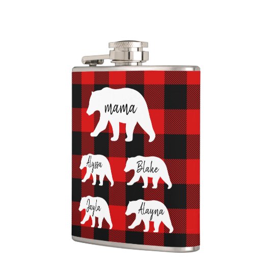 Modern Red Pläd and White Mama Bear Gift Flachmann (Links)