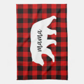 Modern Red Pläd and White Mama Bear Gift Geschirrtuch (Vertikal)
