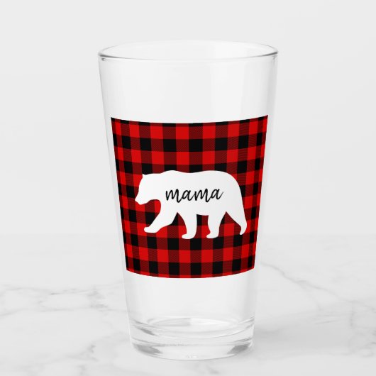 Modern Red Pläd and White Mama Bear Gift Glas (Vorderseite)