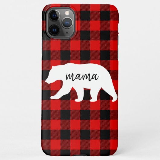 Modern Red Pläd and White Mama Bear Gift iPhone Hülle (Rückseite)