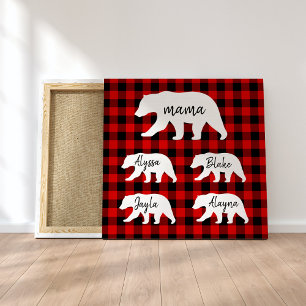 Modern Red Pläd and White Mama Bear Gift Leinwanddruck