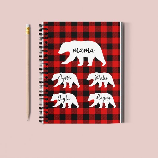 Modern Red Pläd and White Mama Bear Gift Notizblock