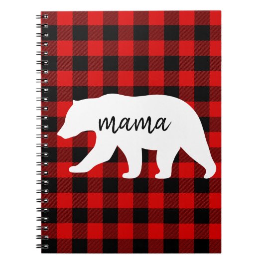 Modern Red Pläd and White Mama Bear Gift Notizblock (Vorderseite)