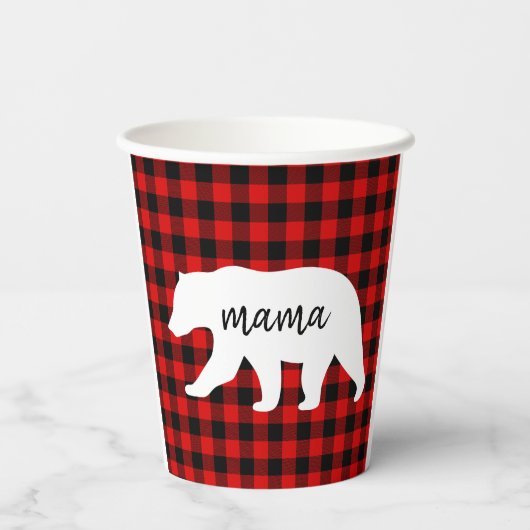 Modern Red Pläd and White Mama Bear Gift Pappbecher (Rückseite)