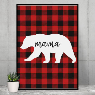 Modern Red Pläd and White Mama Bear Gift Poster