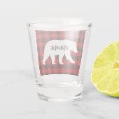 Modern Red Pläd and White Mama Bear Gift Schnapsglas (Rückseite)