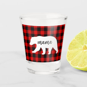 Modern Red Pläd and White Mama Bear Gift Schnapsglas
