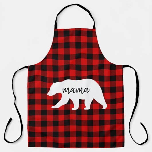 Modern Red Pläd and White Mama Bear Gift Schürze (Vorderseite)