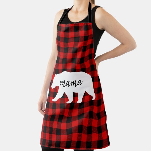 Modern Red Pläd and White Mama Bear Gift Schürze (InSitu)