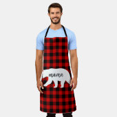 Modern Red Pläd and White Mama Bear Gift Schürze (Getragen)