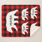 Modern Red Pläd and White Mama Bear Gift Sherpadecke (Vorderseite (Horizontal))