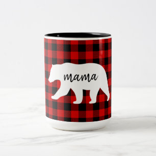 Modern Red Pläd and White Mama Bear Gift Zweifarbige Tasse